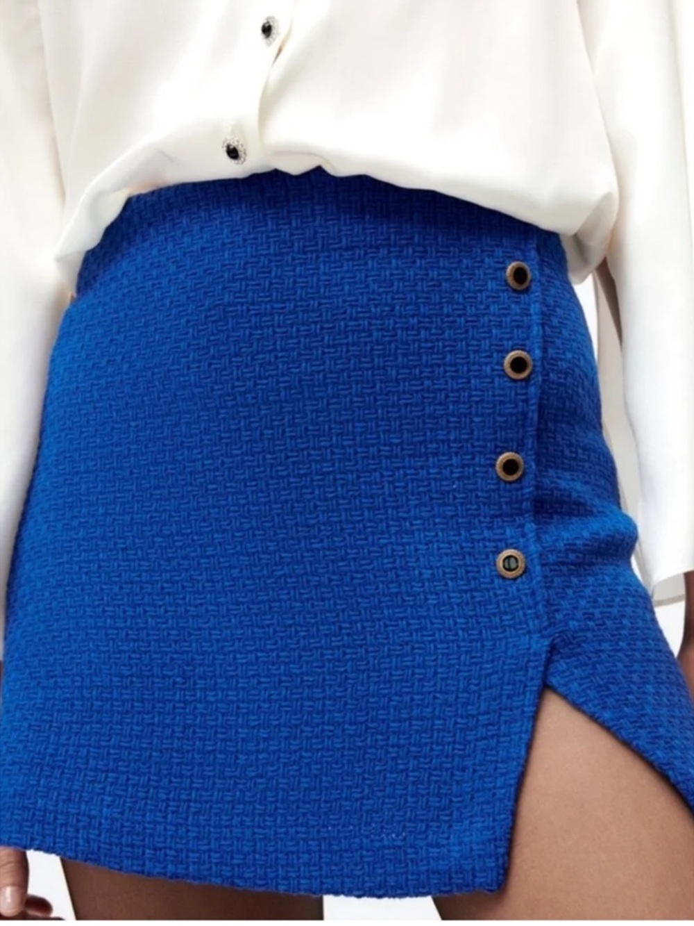 Zara Royal Blue Textured Skort with Side Buttons - Size XS